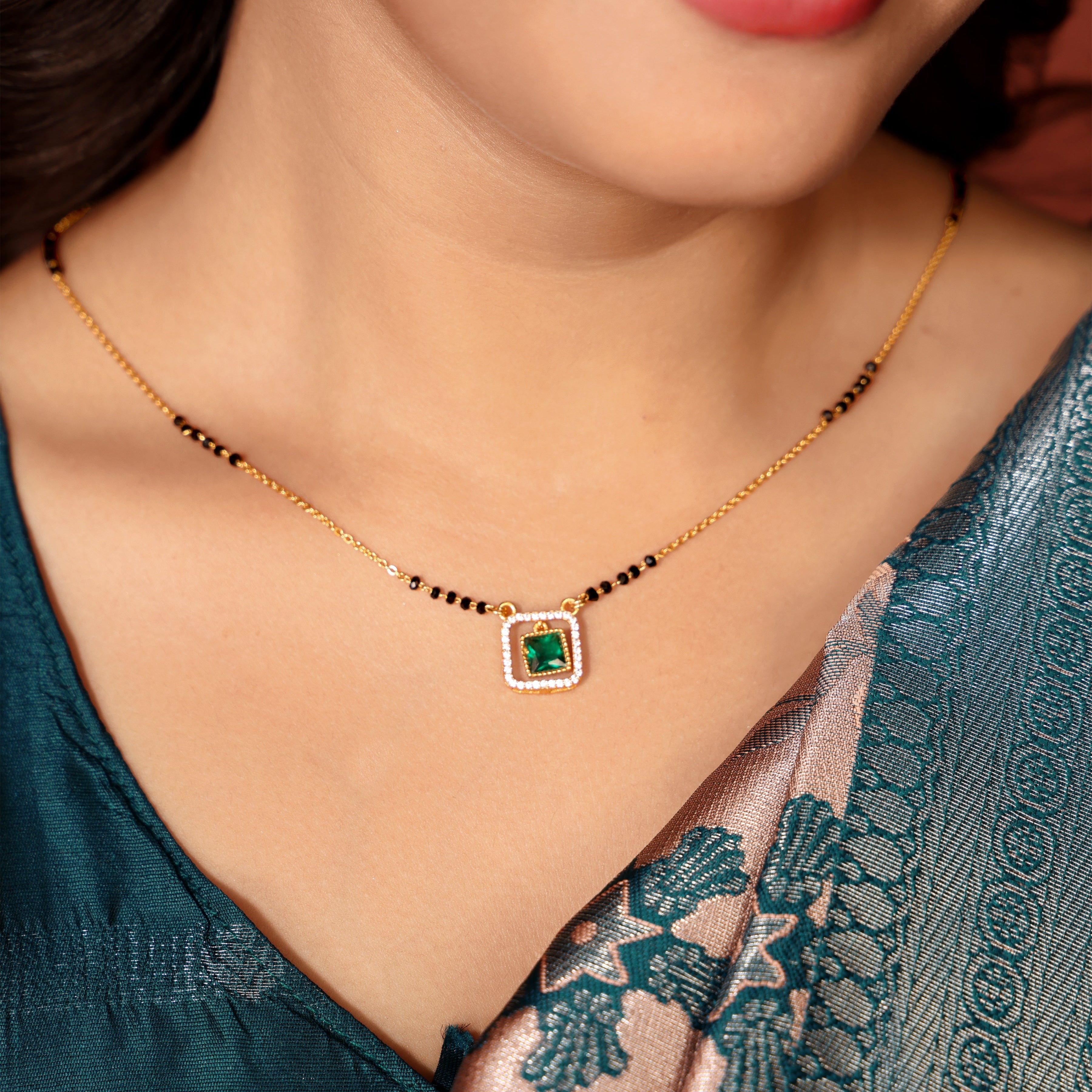 Aarvi Emerald Square Mangalsutra – Minimal Gold-Plated Daily Wear by Nivora Jewel