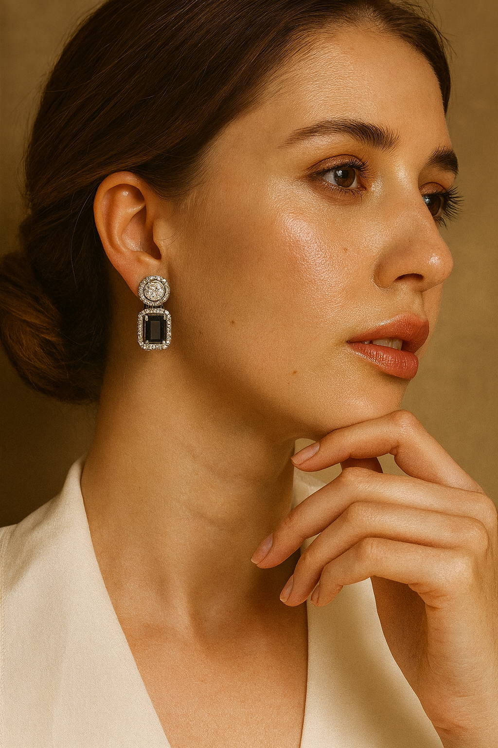 Midnight Grace Earrings – Black Onyx & CZ Silver-Plated Studs by Nivora Jewel