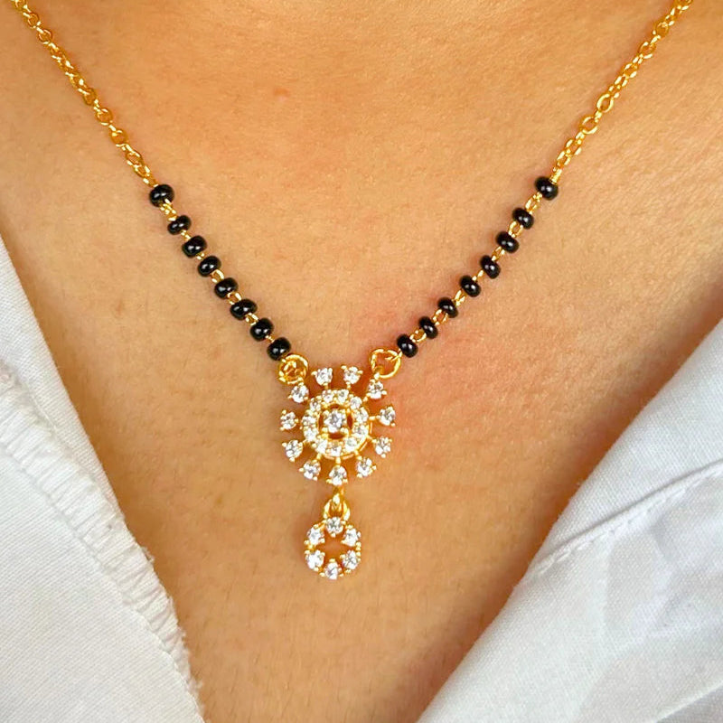 Divine Radiance Mangalsutra – Floral CZ Pendant by Nivora Jewel