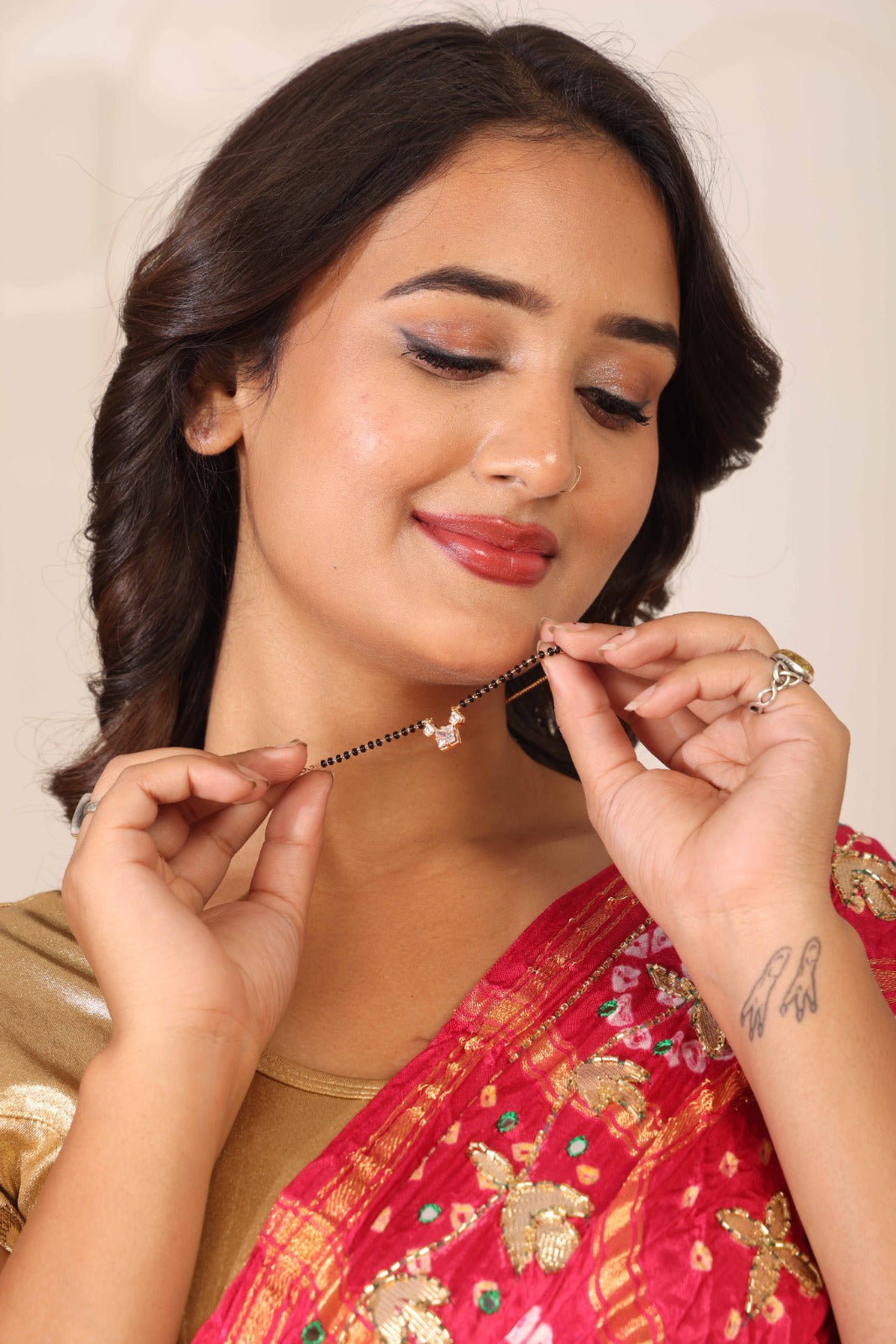 Aarohi Classic Solitaire Mangalsutra – Elegant Minimal Gold-Plated Design by Nivora Jewel