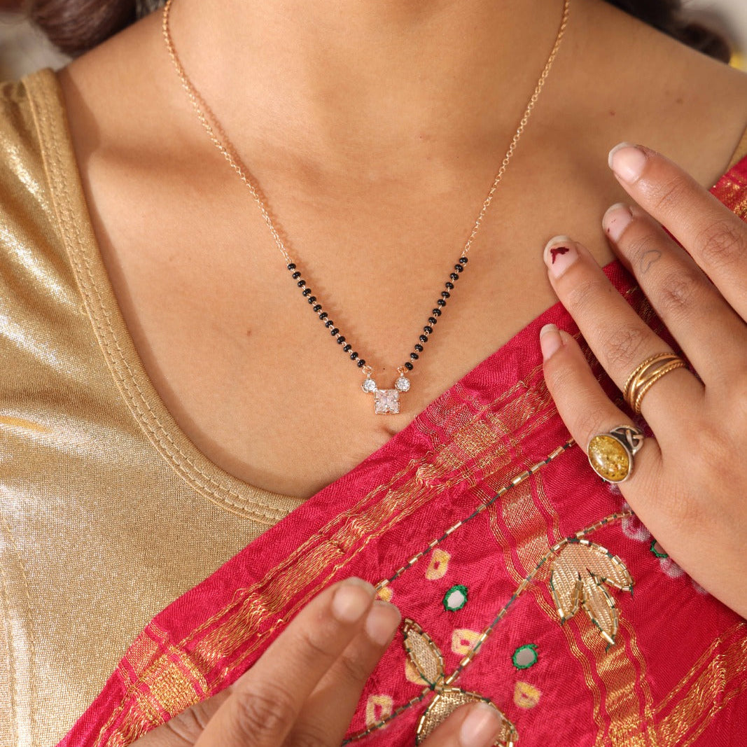 Aarohi Classic Solitaire Mangalsutra – Elegant Minimal Gold-Plated Design by Nivora Jewel