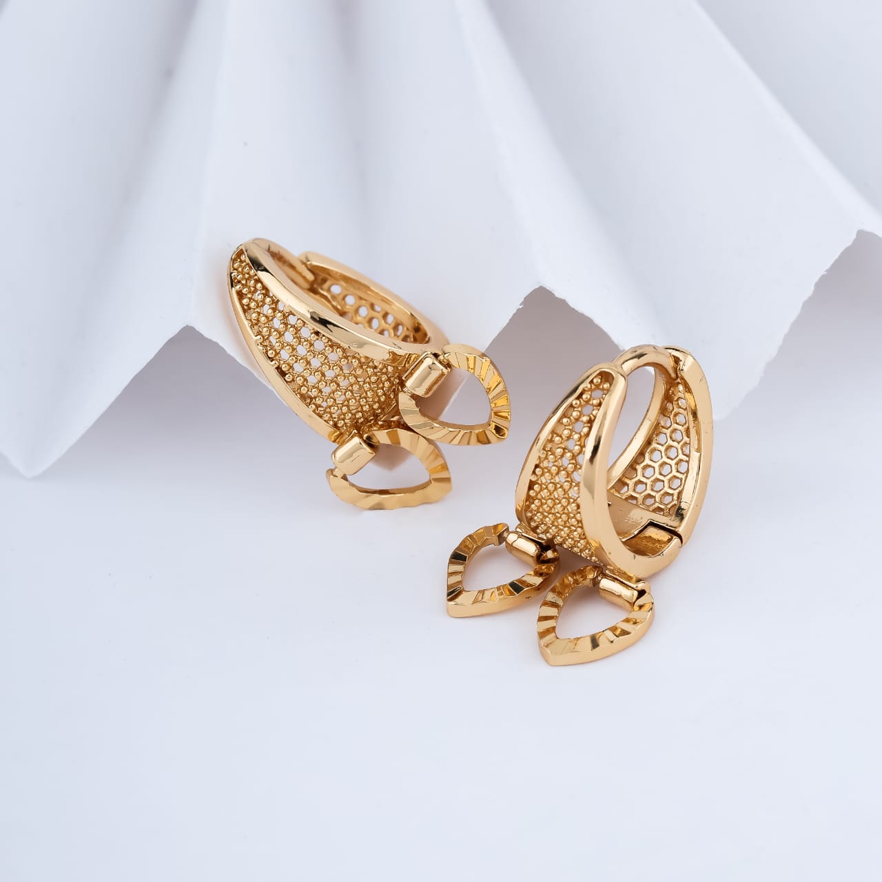 Luna Double Heart Gold Huggie Earrings