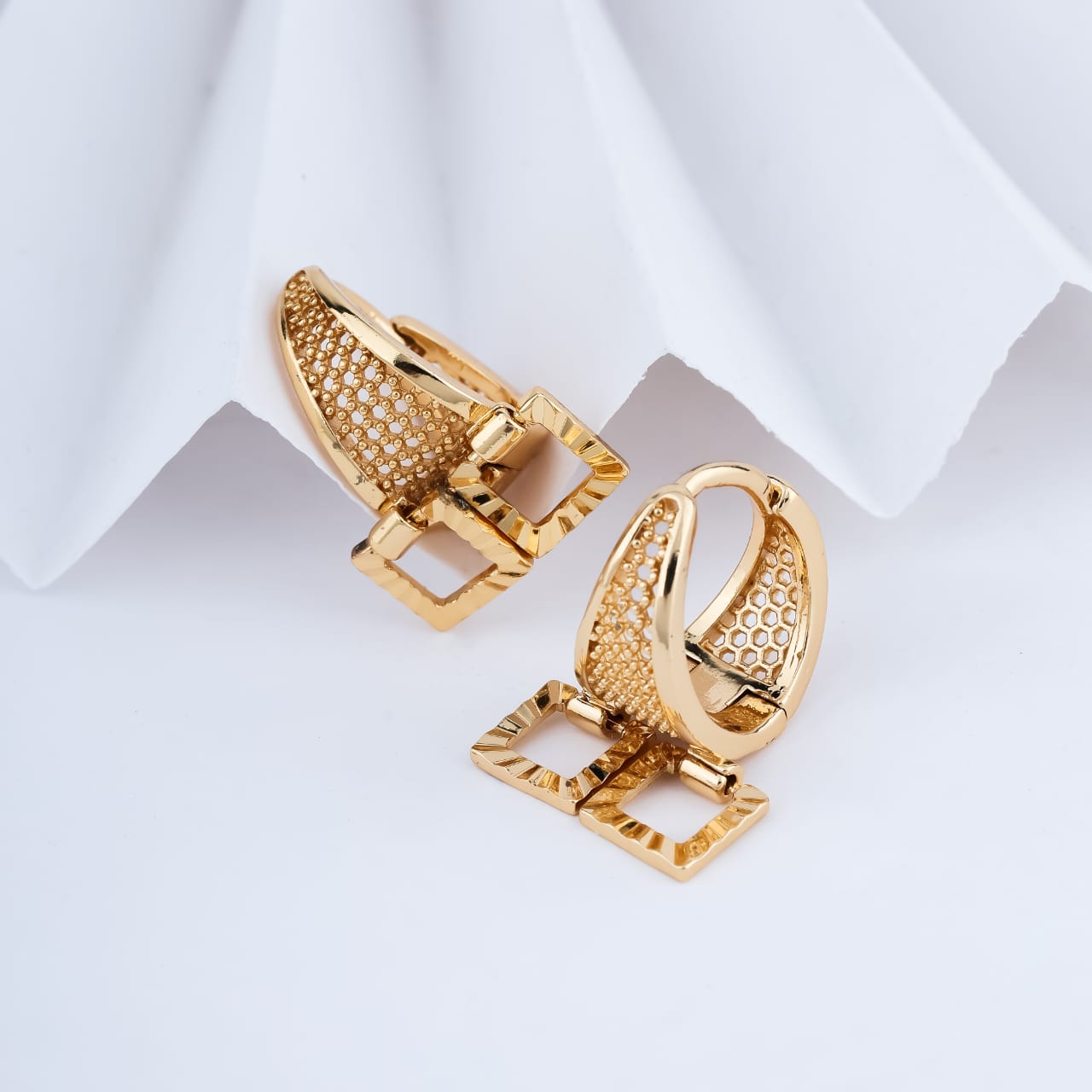 Astra Square Drop Gold Huggie Earrings