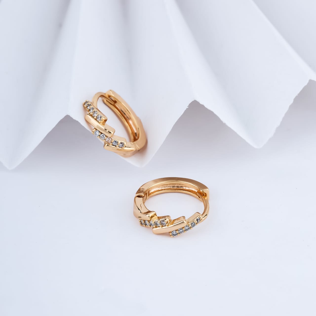 Elara Crystal Bar Gold Huggie Earrings