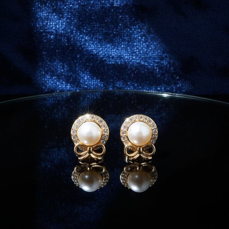 Pearl Bow Stud Earrings