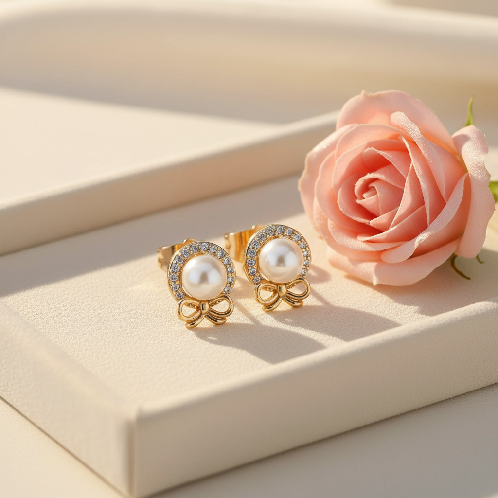 Pearl Bow Stud Earrings