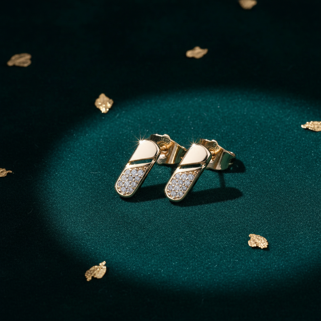 Crystal Edge Gold Stud Earrings