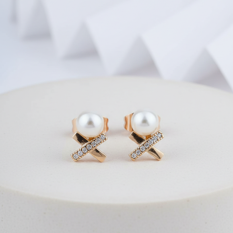 Pearl Bow Stud Earrings