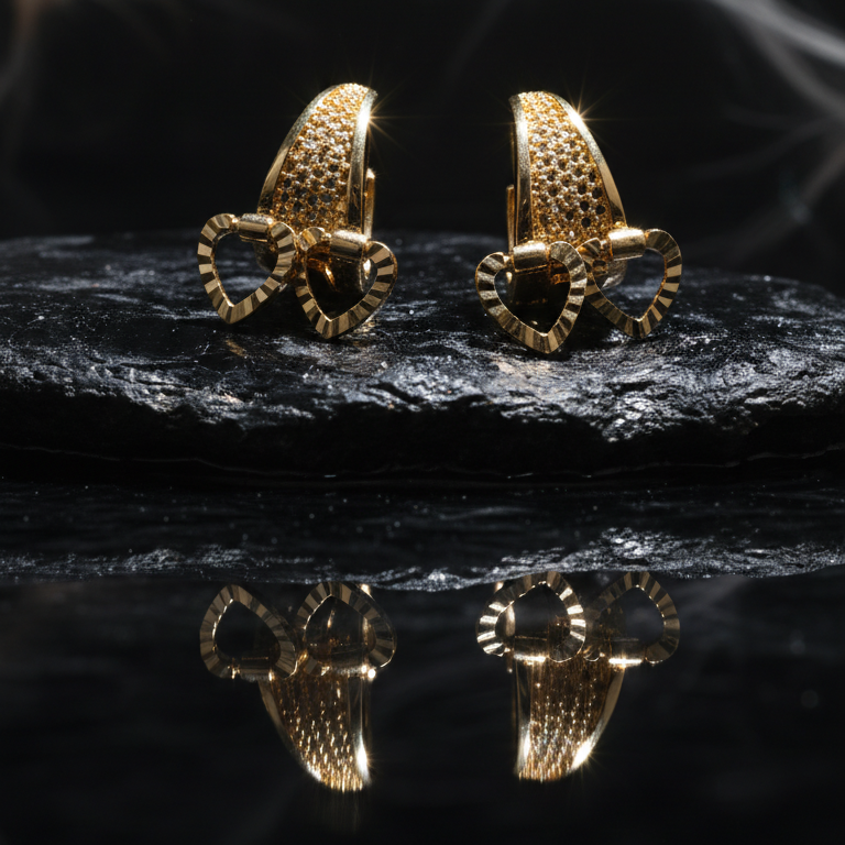 Heart Charm Gold Hoop Earrings