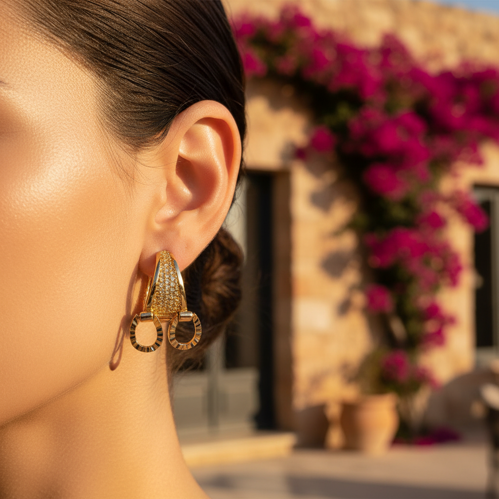 Celeste Double Oval Gold Hoop Earrings