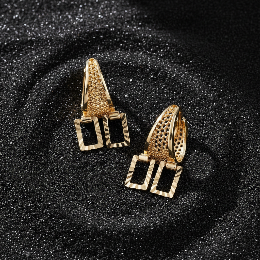 Noir Edge Double Rectangle Gold Hoop Earrings