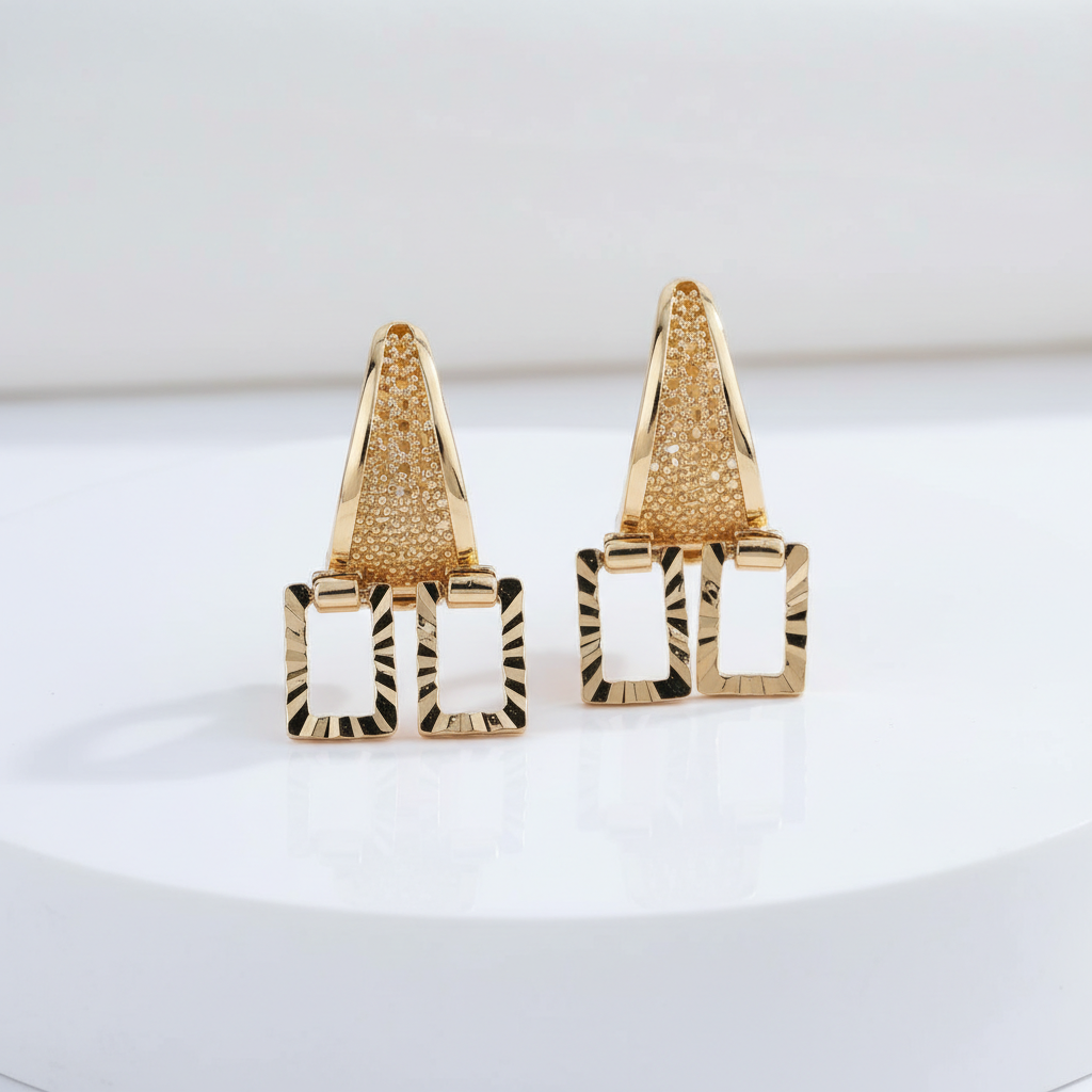 Noir Edge Double Rectangle Gold Hoop Earrings