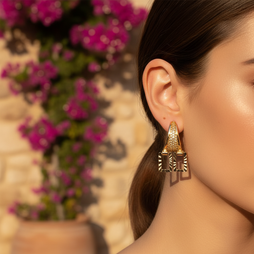 Noir Edge Double Rectangle Gold Hoop Earrings