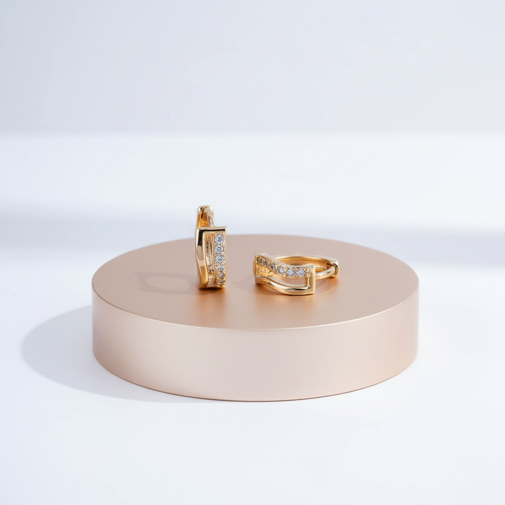 Aurelia Crystal Curve Gold Huggie Earrings