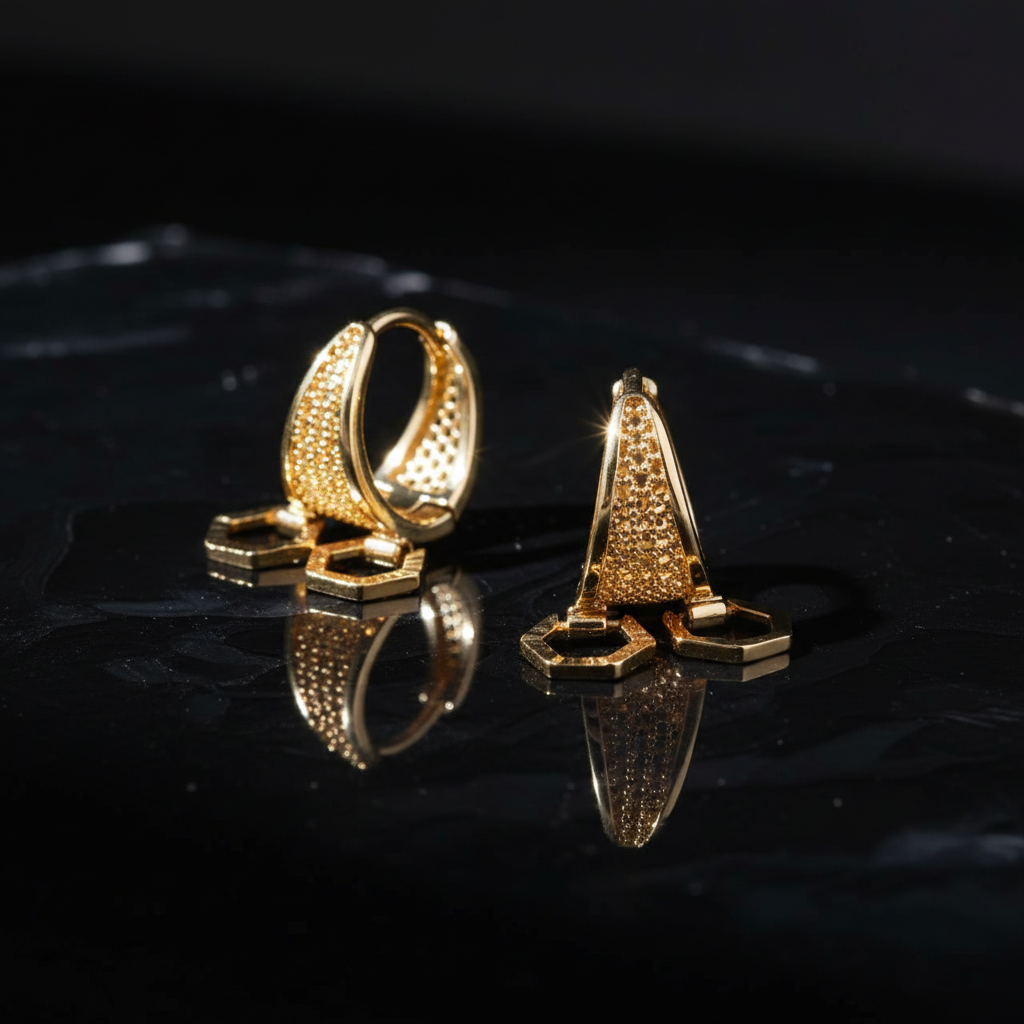 Astra Square Drop Gold Huggie Earrings