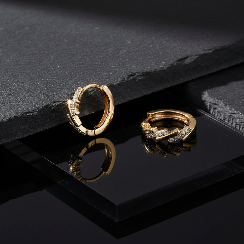 Elara Crystal Bar Gold Huggie Earrings