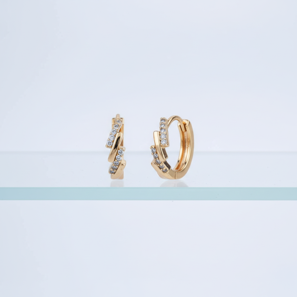 Elara Crystal Bar Gold Huggie Earrings