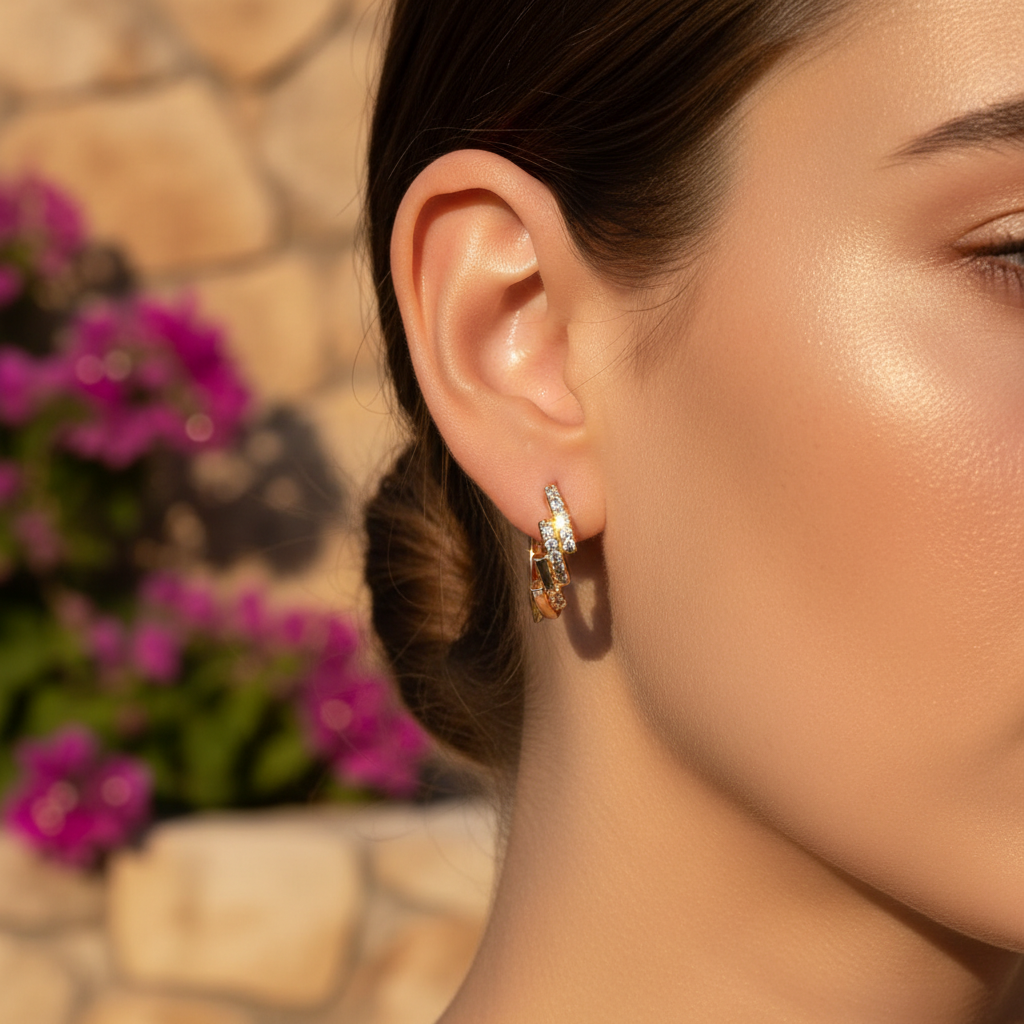 Elara Crystal Bar Gold Huggie Earrings