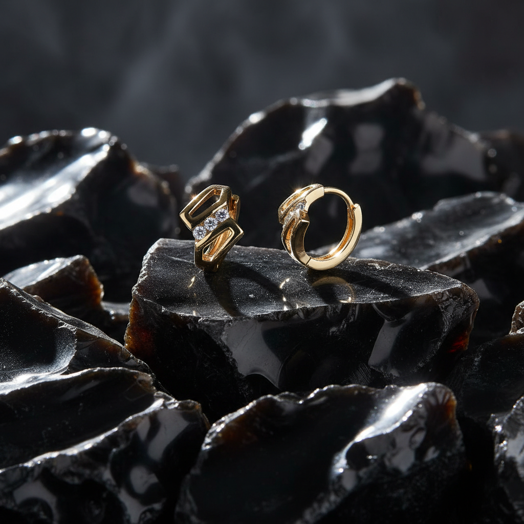 Viera Crystal Edge Gold Huggie Earrings