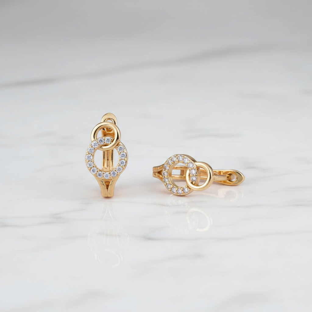 Celeste Halo Drop Gold Huggie Earrings