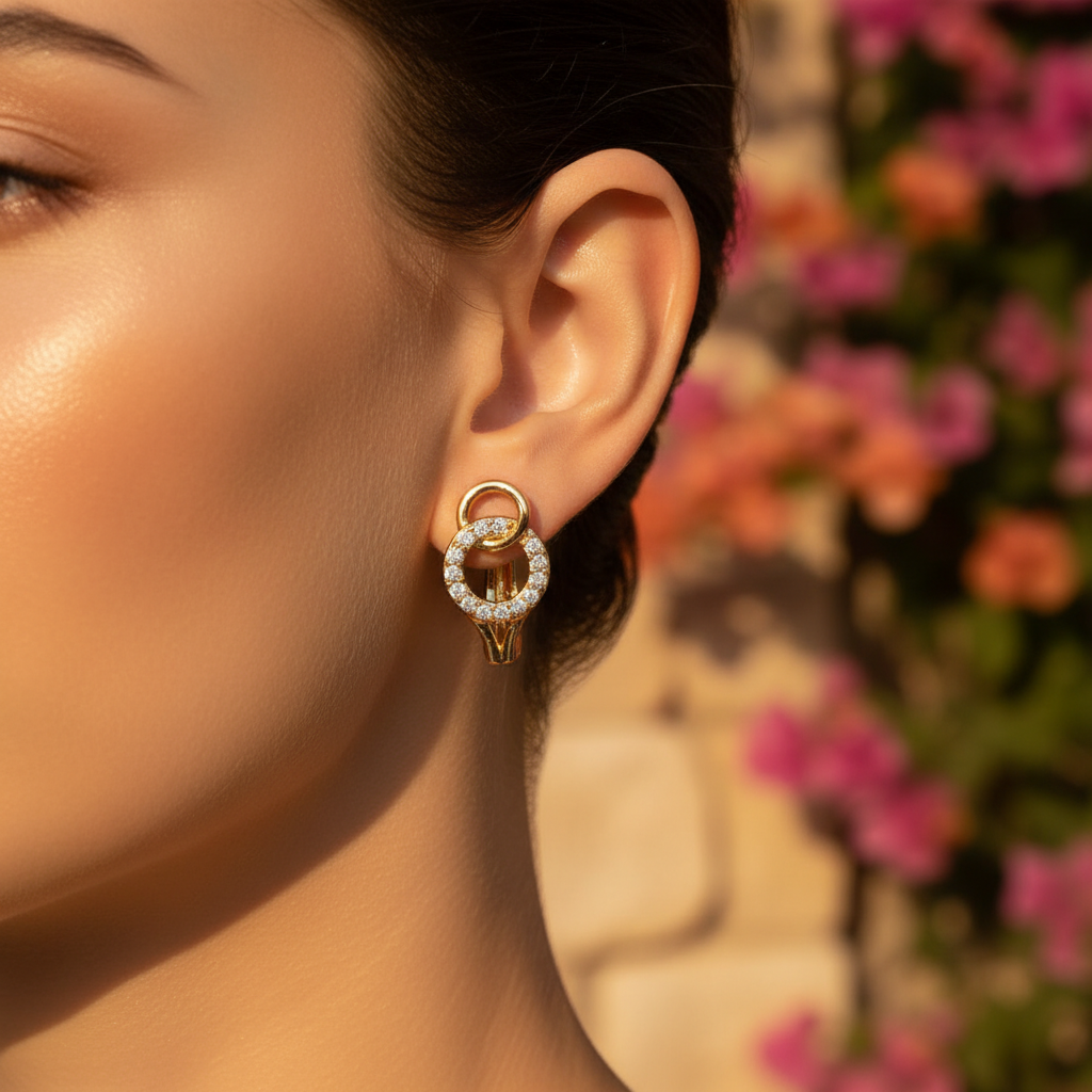 Celeste Halo Drop Gold Huggie Earrings