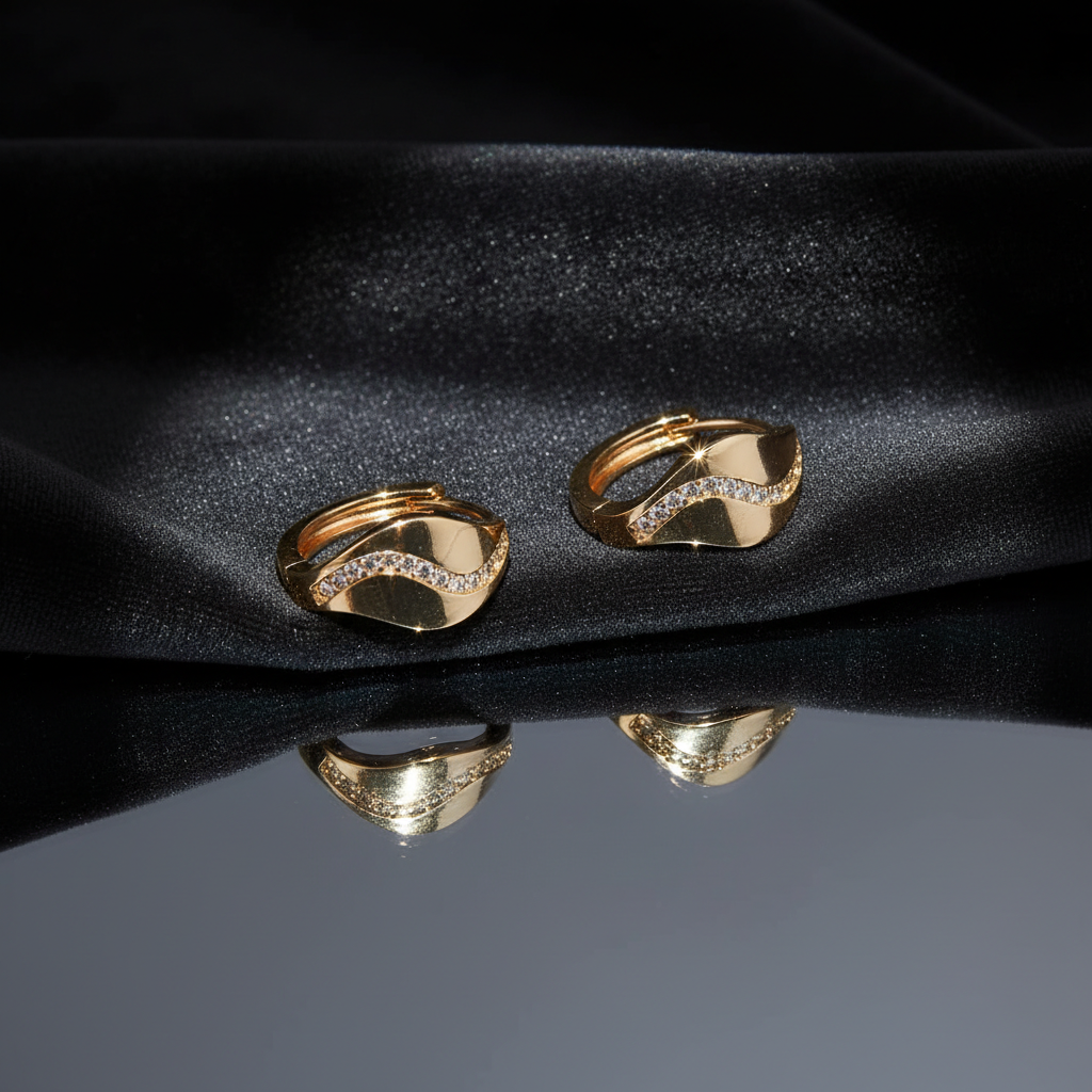 Serena Wave Crystal Gold Huggie Earrings