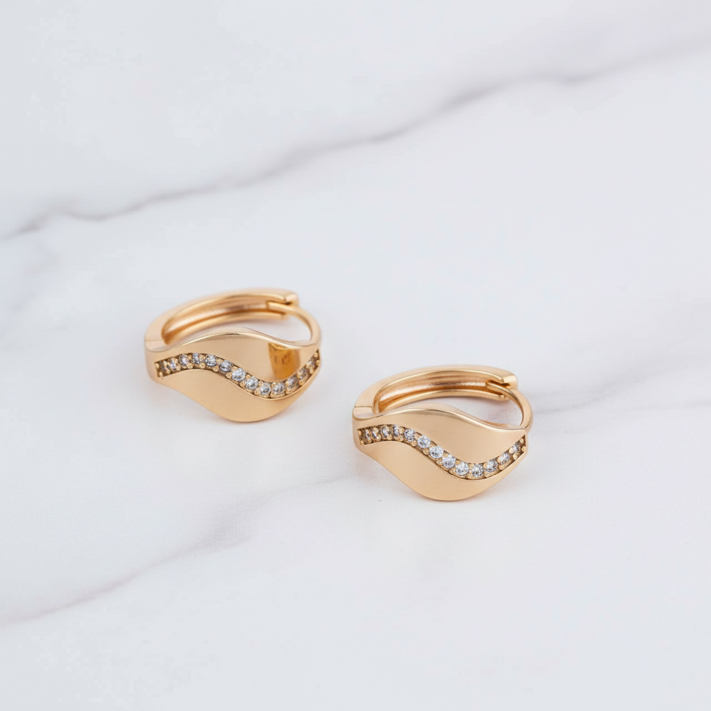 Serena Wave Crystal Gold Huggie Earrings