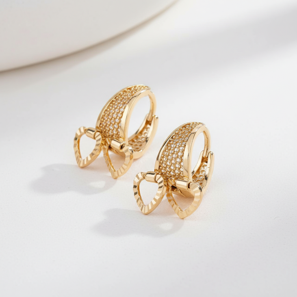 Heart Charm Gold Hoop Earrings