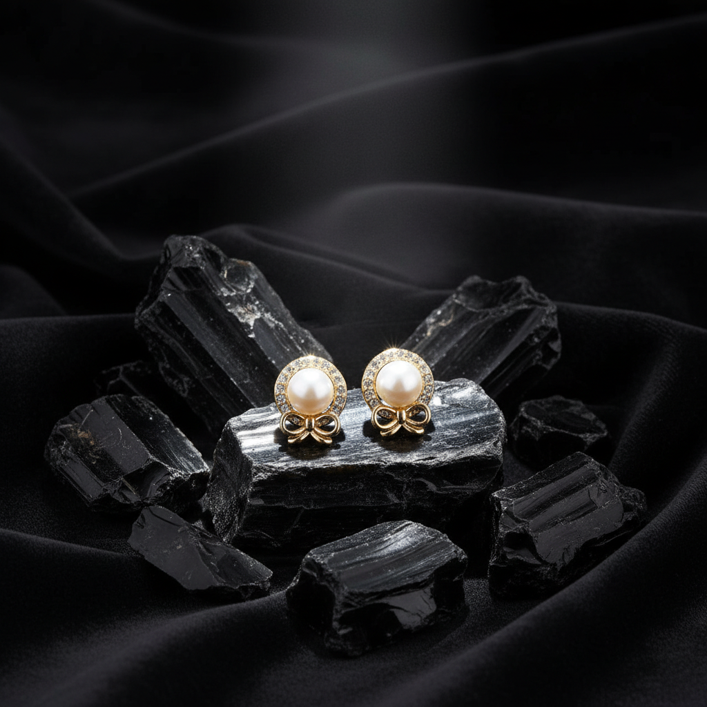 Pearl Bow Stud Earrings