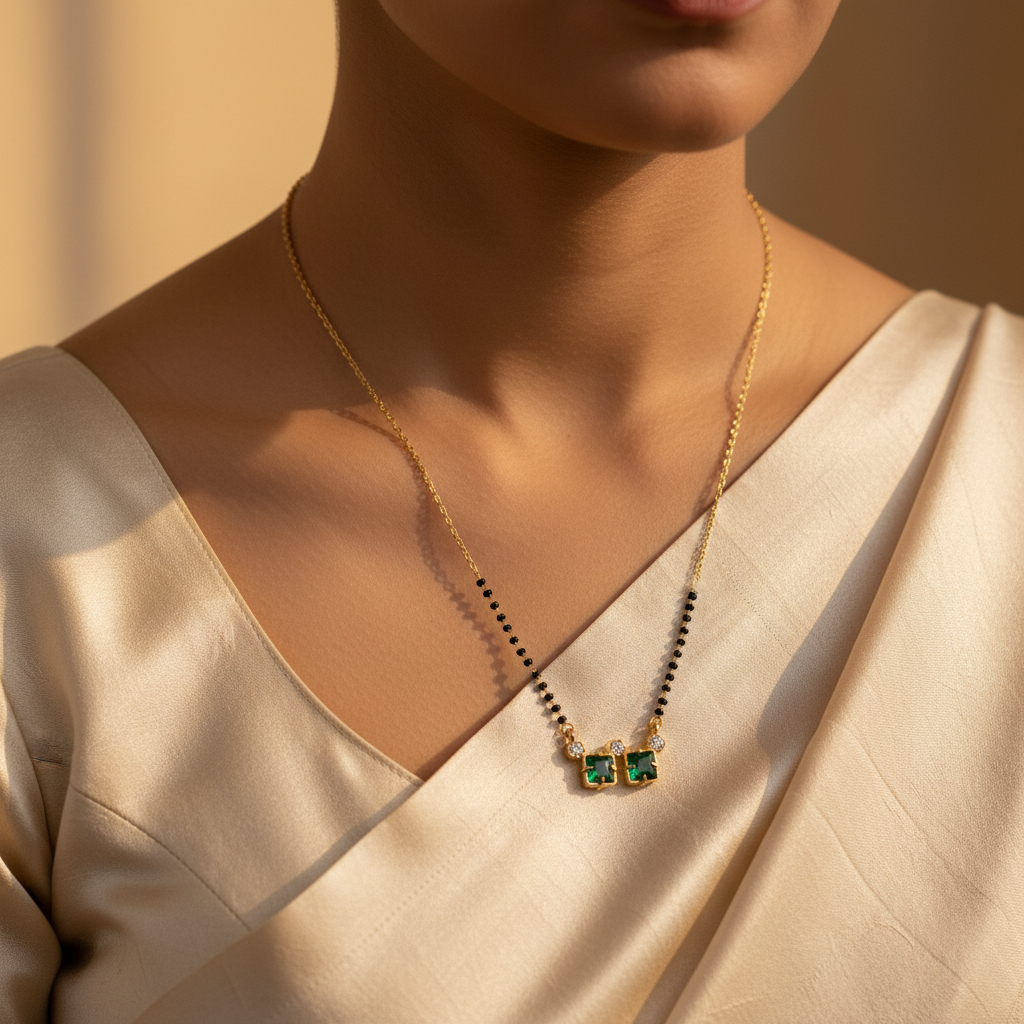 Emerald Twin Stone Mangalsutra