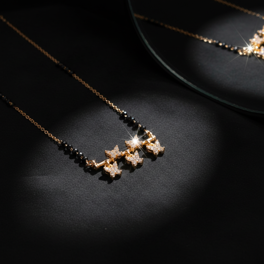 Trio Butterfly CZ Mangalsutra – Rose Gold Elegance