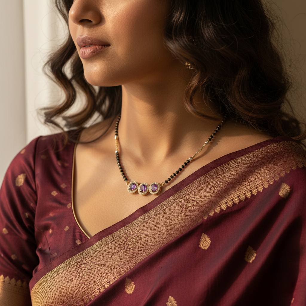 Royal Triple Amethyst Stone Mangalsutra