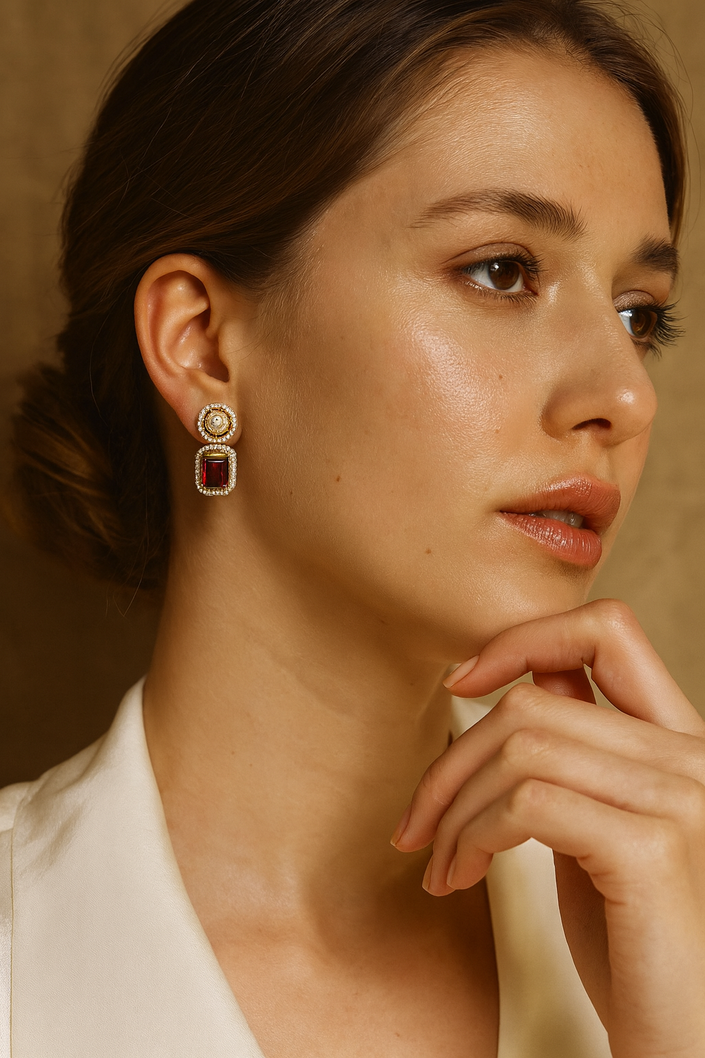 Scarlet Majesty Earrings – Ruby Red & Gold CZ Studs by Nivora Jewel