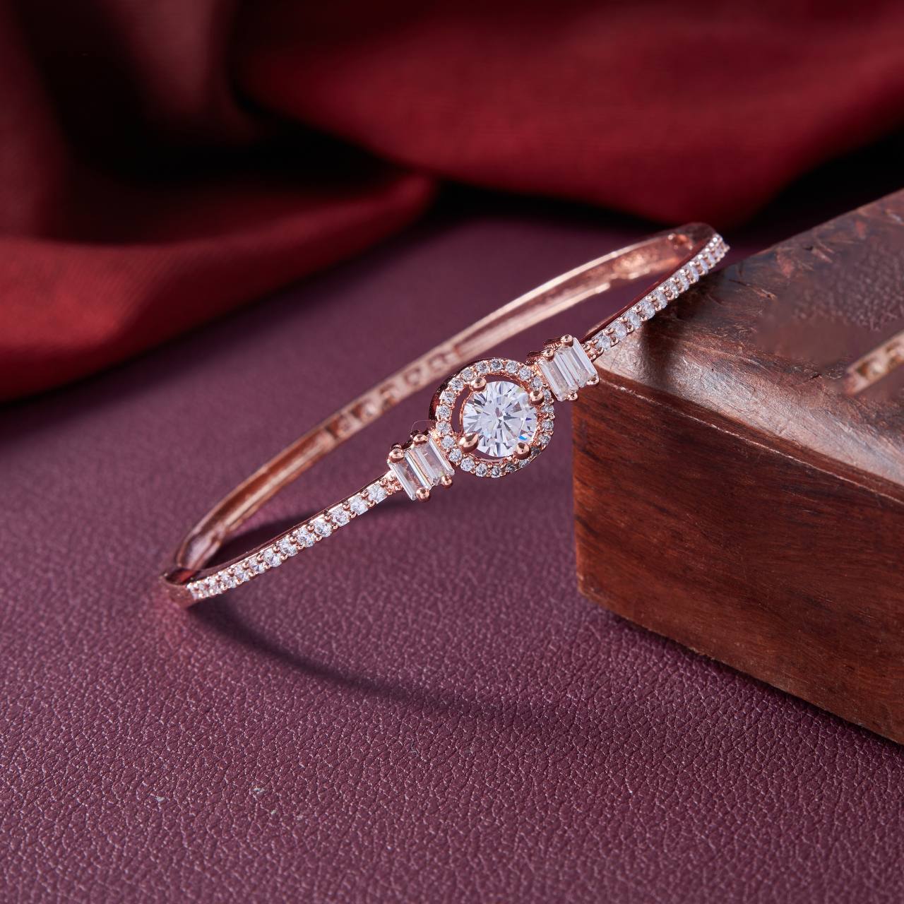 Rose Gold Halo Diamond Bangle – Elegant Minimal Design by Nivora Jewel