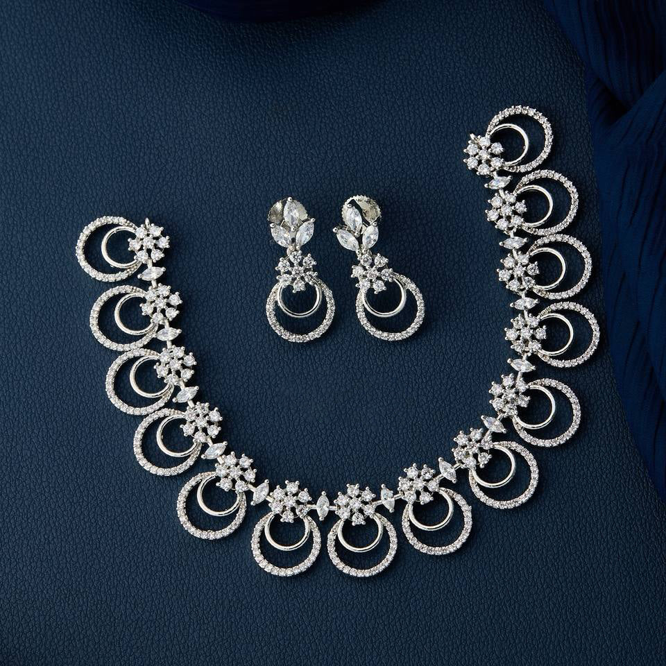 Diamond Symphony Necklace Set – Luxe Circle Elegance by Nivora Jewel