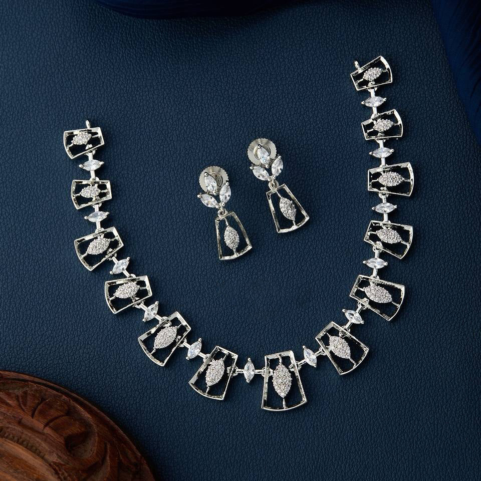 Modern Grace Geometric Necklace Set – Statement Rhodium Edition by Nivora Jewel