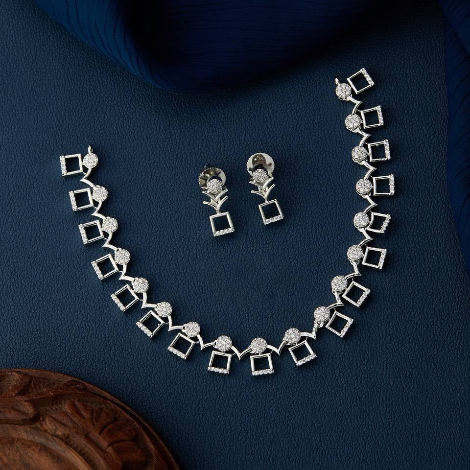 Neo Charm Geometric Necklace Set – Silver Radiance Collection by Nivora Jewel