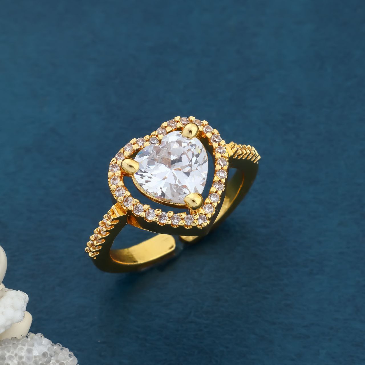 Eternal Love Heart Ring – Gold Plated CZ Adjustable Ring by Nivora Jewel
