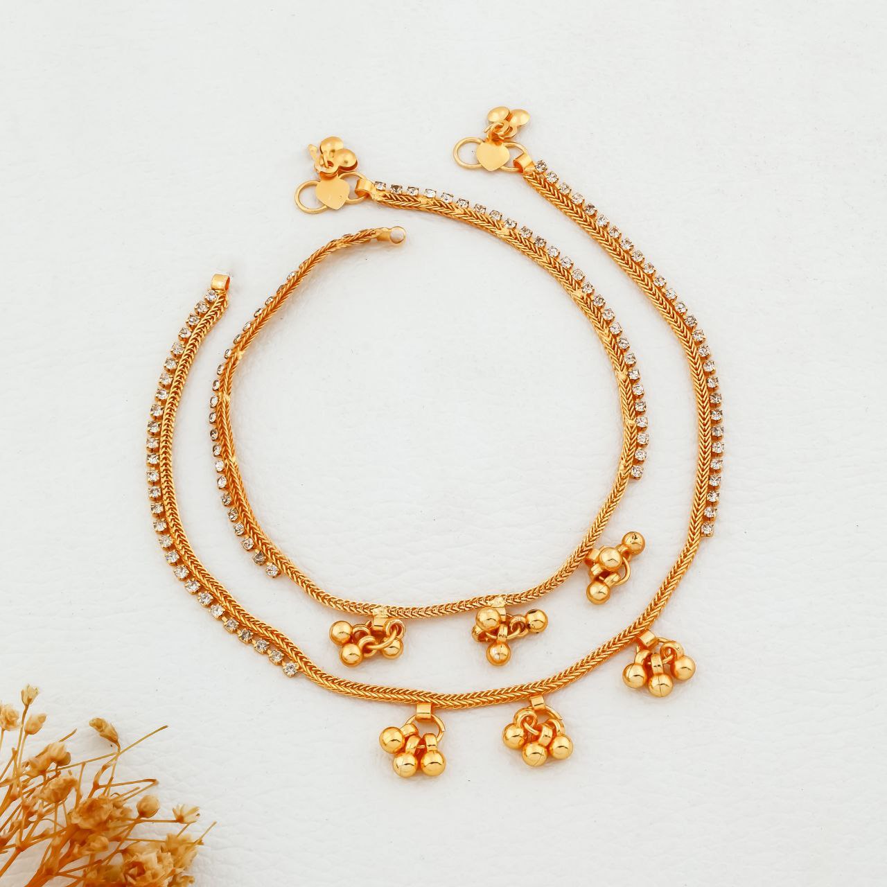 Kavya Ghungroo Anklet – Gold Plated Traditional Payal with CZ Detailing by Nivora Jewel (Pair)