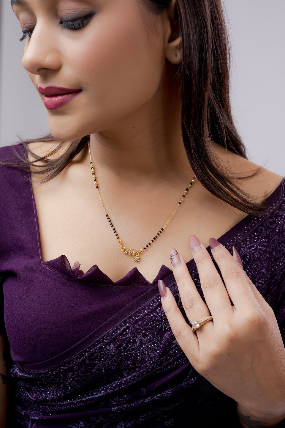 Elegant Gold-Plated Diamond Mangalsutra for Women – Floral Leaf Design
