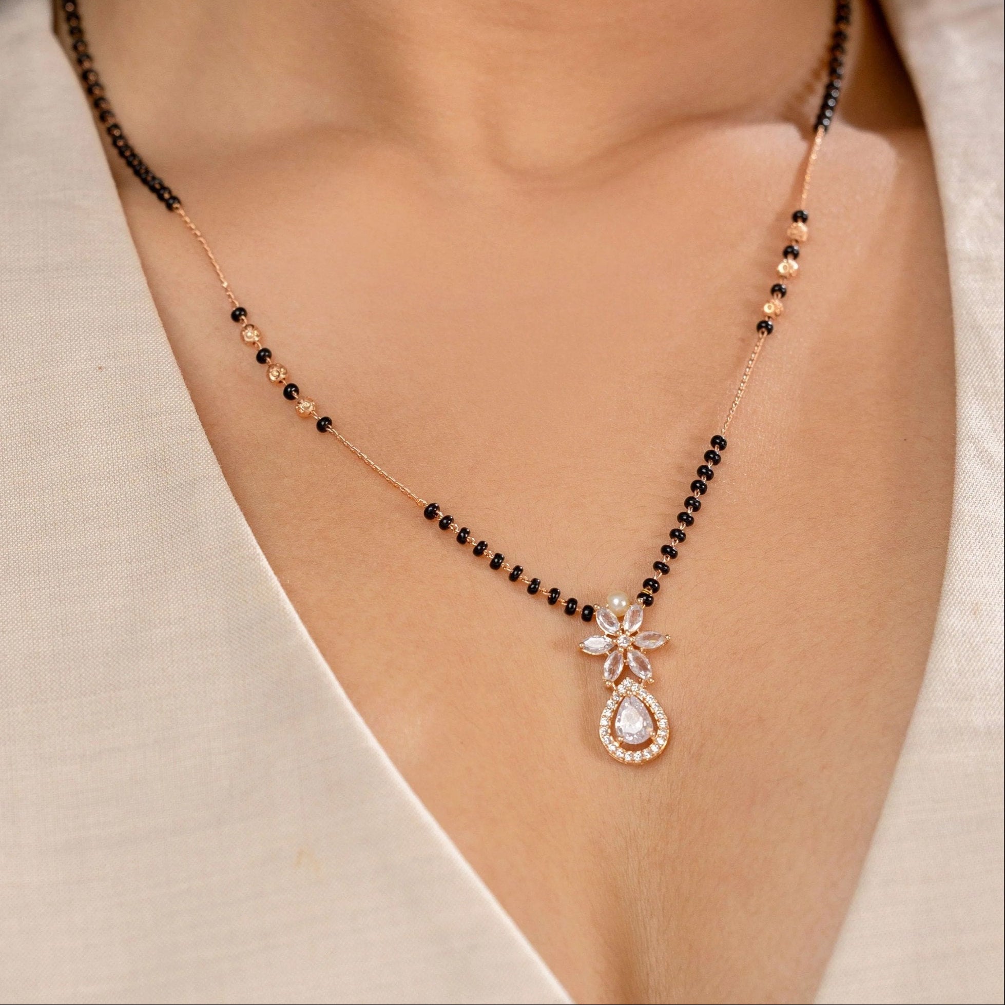Eternal Blossom Mangalsutra – Elegant Floral Design by Nivora Jewel
