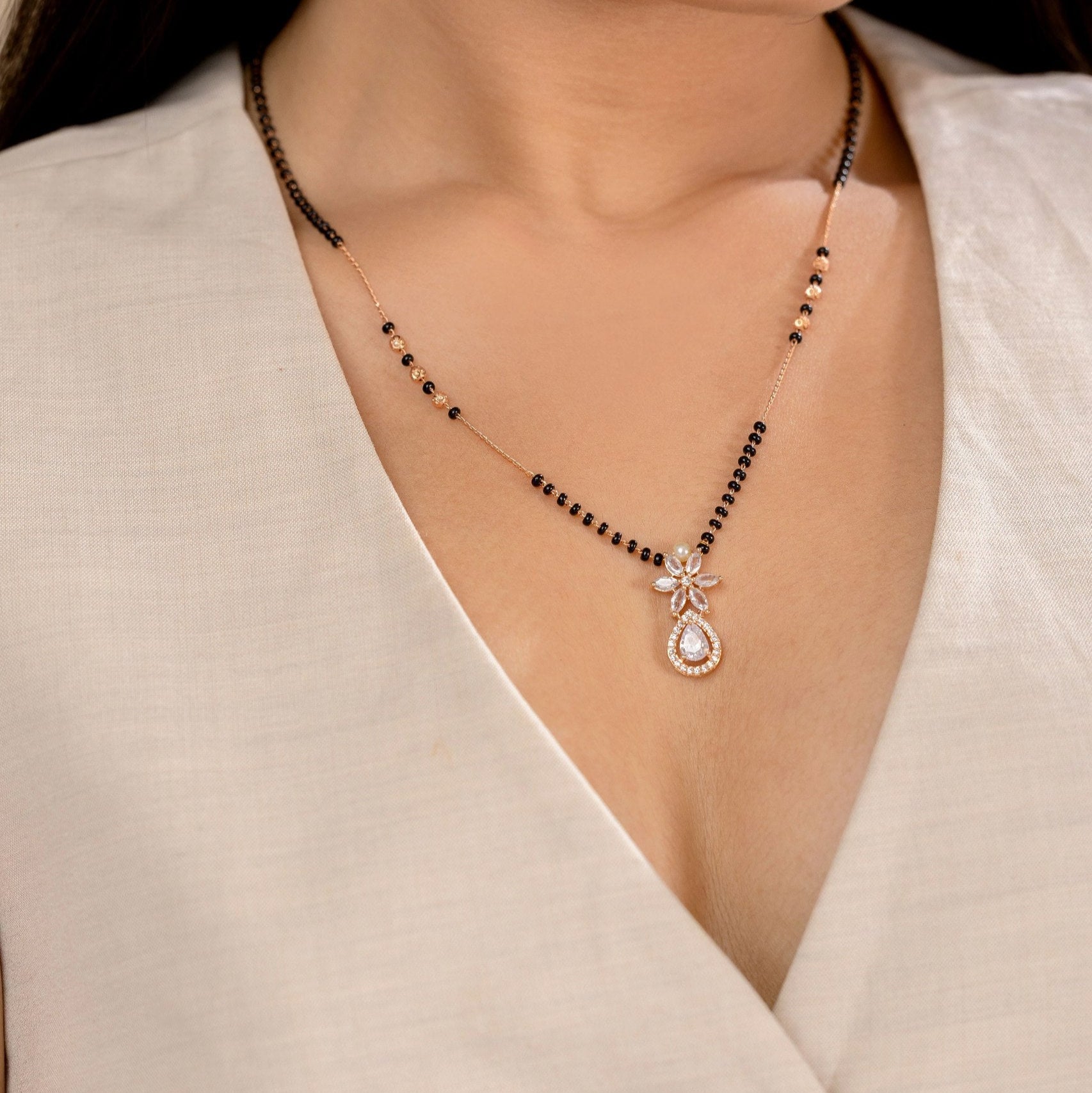 Eternal Blossom Mangalsutra – Elegant Floral Design by Nivora Jewel