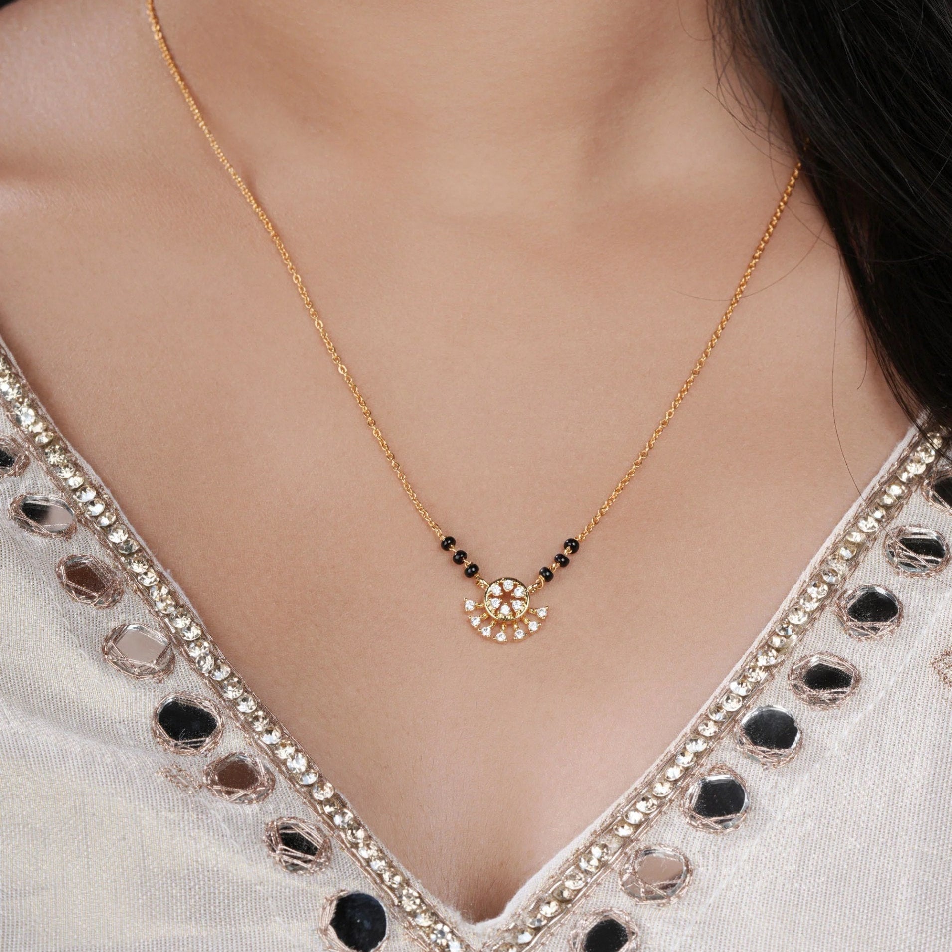 Grace Halo Mangalsutra – Minimal CZ Gold Plated Necklace by Nivora Jewel
