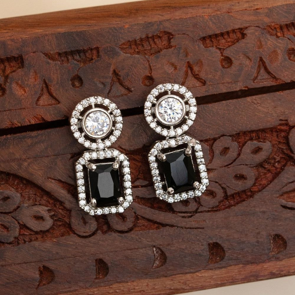 Midnight Grace Earrings – Black Onyx & CZ Silver-Plated Studs by Nivora Jewel