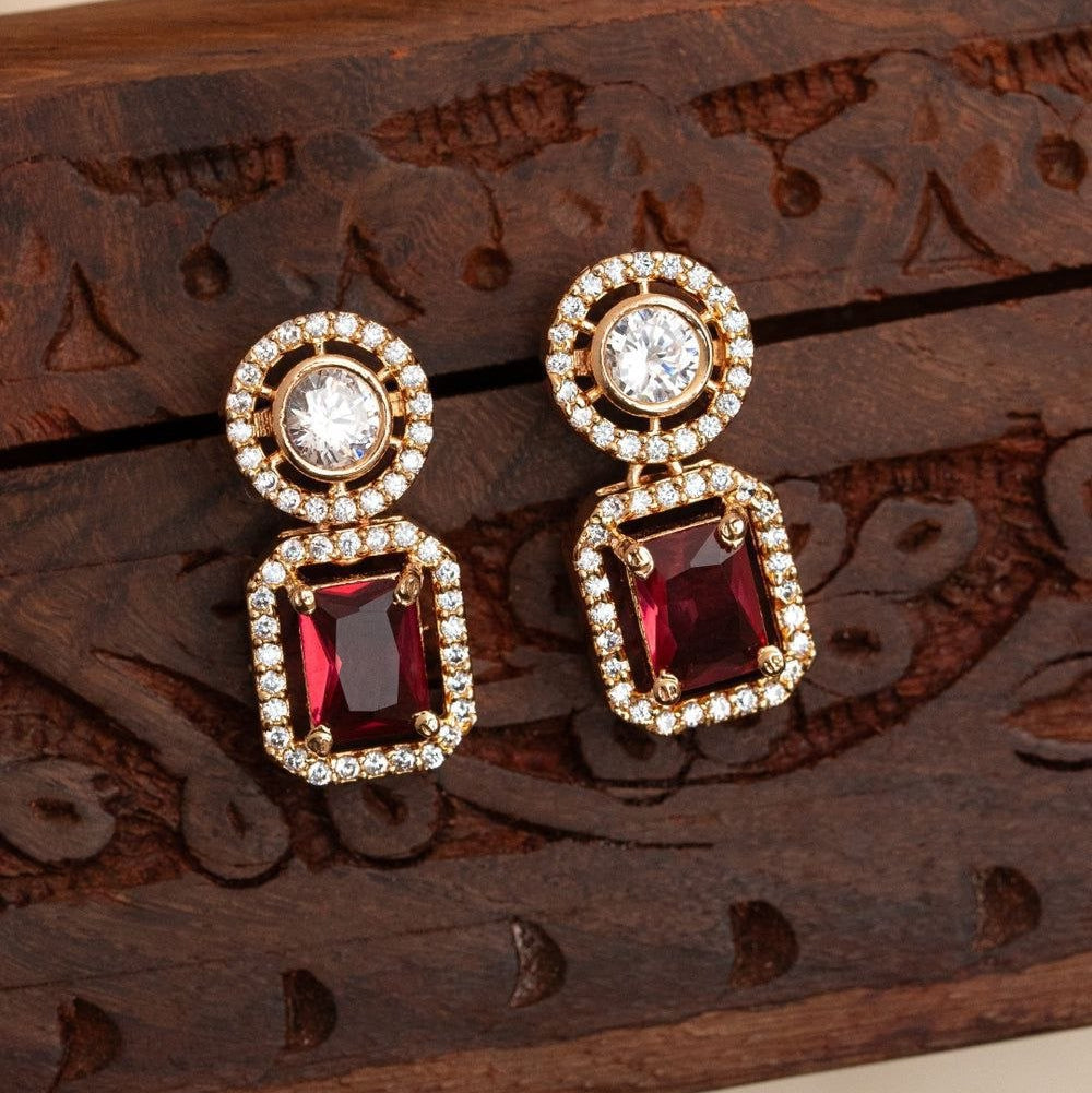 Scarlet Majesty Earrings – Ruby Red & Gold CZ Studs by Nivora Jewel