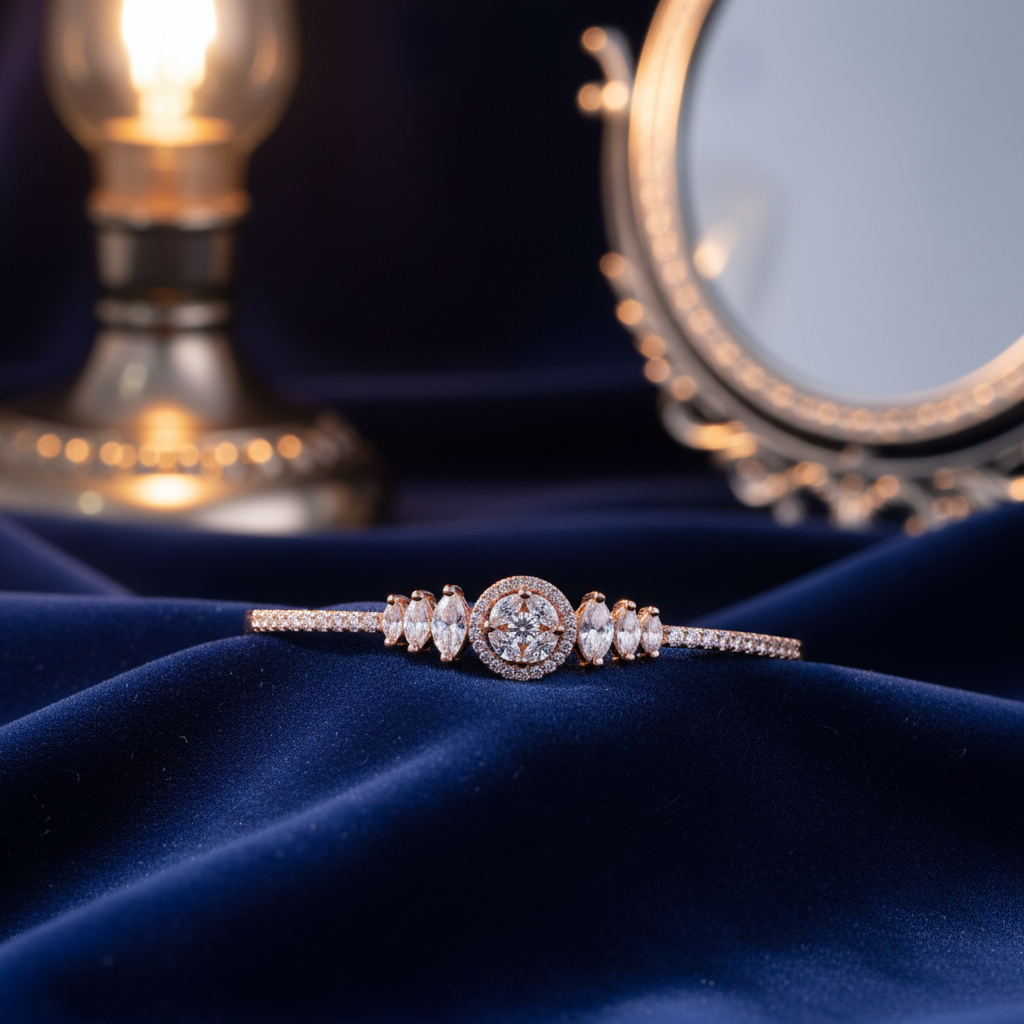 Rose Gold Bloom Halo CZ Bangle