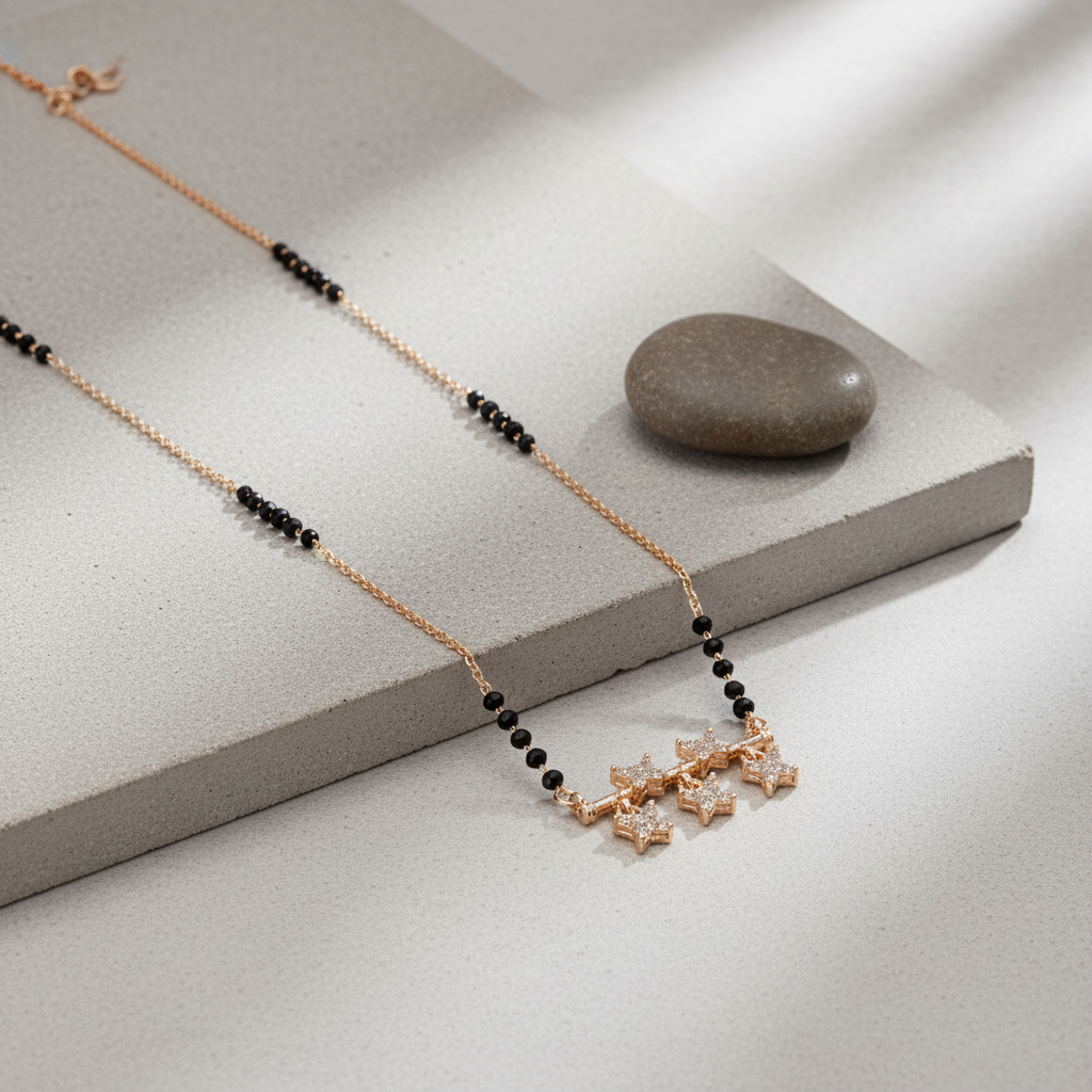 Trio Butterfly CZ Mangalsutra – Rose Gold Elegance