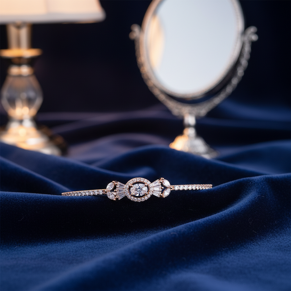 Rose Gold Oval Halo CZ Bangle