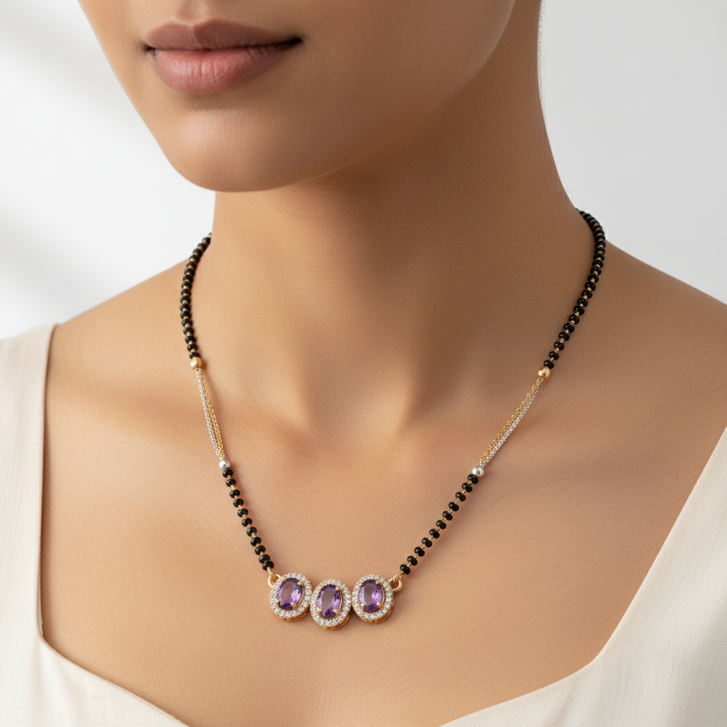 Royal Triple Amethyst Stone Mangalsutra