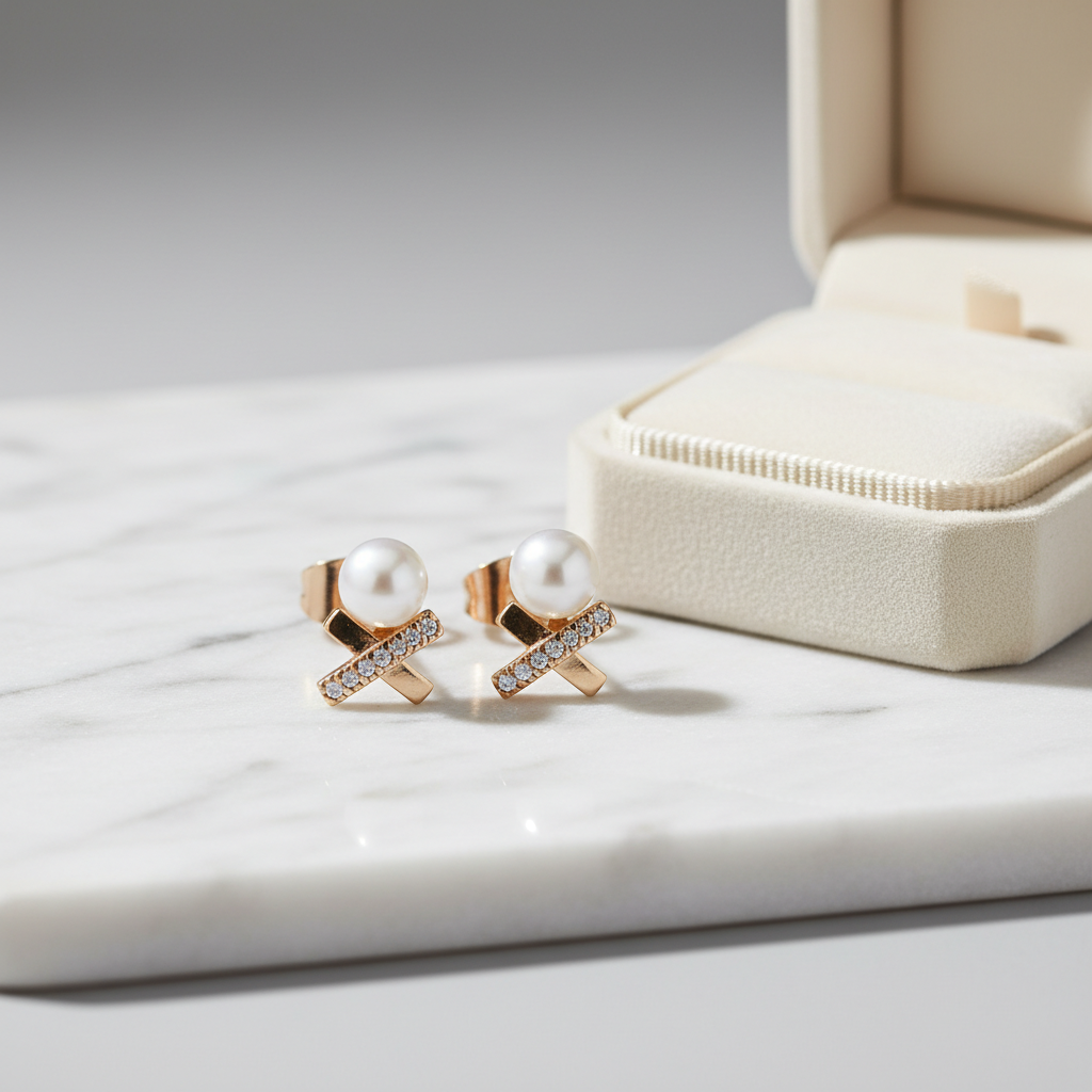 Pearl Luxe Cross Stud Earrings